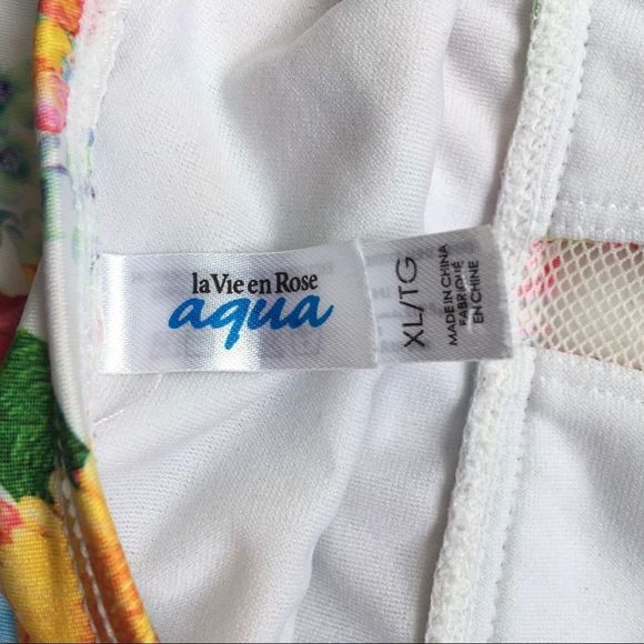 La Vie En Rose Aqua white floral high halter neck tankini top swimsuit size XL​ - Picture 11 of 13